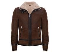 Men's Brown Tan Retro RAF Pilot Real Sheepskin Shearling Biker Leather Jacket