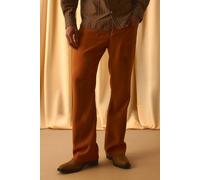 Mens Brown Zip Front Tailored Embroidered Flared Trousers, Brown 36