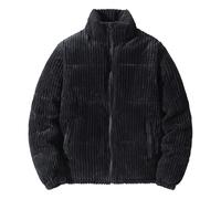 Mens Bubble Puffer Corduroy Jacket Vintage Stand Collar Zipper Plush Coat Fall Ribbed Tops Down Outerwear