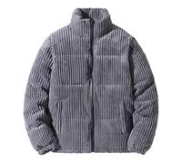 Mens Bubble Puffer Corduroy Jacket Vintage Stand Collar Zipper Plush Coat Fall Ribbed Tops Down Outerwear