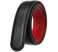 Men's Buckleless Belt 3.5cm Genuine Leather Automatic Belt, Blackred, 110cm