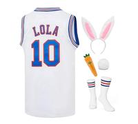Mens Bugs #1 /Lola #10 Space Movie Basketball Jersey Sports Halloween Costumes Jersey White XS-XXL, Lola Jersey, Medium