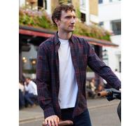 Men's Burgundy Navy Brushed Cotton Check Classic Fit Button-Down Casual Shirt - Size: XXL x Standard - 37.5" - Savile Row Company