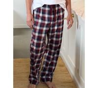 Men's Burgundy Navy Brushed Cotton Twill Check Lounge Pants - Size: Medium - Savile Row Company
