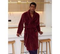 Men's Burgundy Piped Fleece Dressing Gown - Size: XL - Savile Row Company