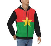 Mens Burkina Faso National Flag Print Thickening Jacket Full Zip Hooded Sweatshirt Cardigan Coat Windproof Warm Casual Classic Flag Pattern Loose Fit Kangaroo Pocket Urban Style