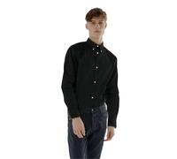 Mens Business Casual Long Sleeve Shirt - Cotton Button Down Semi Formal Shirt TopLook London Black L