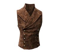 Men's Business Formal Paisley Vest | Gothic Victorian Sleeveless Jacket | Stand-Up Collar Solid Color Double Breasted Steampunk Suit Vest | Fashion Vintage Slim Fit Waistcoat Top Brown