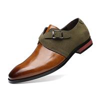 Men's Business Monk-Strap Loafers Lightweight Slip-On Leather Shoes Breathable Non-Slip Classic Driving Shoes Brown 9 UK