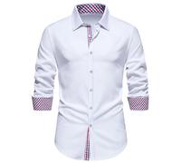 Men's Business Shirt Long Sleeve, Slim Fit Suit Shirt with Checked Pattern Inner Cut and Cuffs, Buttoned Casual Shirt for Office, Appointments and Everyday Life, Elegant Top with Contrasting Pattern