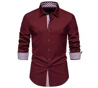 Men's Business Shirt Long Sleeve, Slim Fit Suit Shirt with Checked Pattern Inner Cut and Cuffs, Buttoned Casual Shirt for Office, Appointments and Everyday Life, Elegant Top with Contrasting Pattern