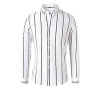 Mens Business Shirt Mens Classic Vertical Stripes Shirt Long Sleeve Mens Collar Button Placket Striped Shirt Mens Slim Fit Causal Shirt A-White L