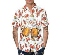Mens Business Shirts Button Down Blouse Shirt Men Men's Casual Fashion Beer Festival 3D Printing Affirmation Short Sleeved Shirt Winter Shirts for Men UK (Watermelon Red, XXL)