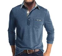 Mens Business Shirts Long Sleeve Grandad Shirts For Men Uk Colour Block Plaid Button Down Collar Shirt Front Chest Pocket Slim Fit Stretch Henley T-Shirt Tops Fashionable Mature Men'S Tops