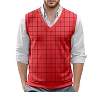 Men's Business Sleeveless Sweater Vest Slim Fit Wool Knitted Gilets Jumper Gentleman Argyle V-Neck Pullover Vests Tank Tops for Men(04 Red,XL)