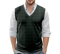 Men's Business Sleeveless Sweater Vest Slim Fit Wool Knitted Gilets Jumper Gentleman Argyle V-Neck Pullover Vests Tank Tops for Men(02 Dark Green,M)