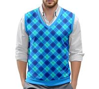 Men's Business Sleeveless Sweater Vest Slim Fit Wool Knitted Gilets Jumper Gentleman Argyle V-Neck Pullover Vests Tank Tops for Men(01 Blue,XL)