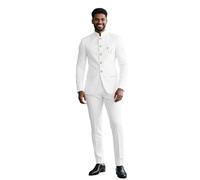 Men's Business Suit Elegant Solid Slim Fit Single Breasted Brooch Blazer and Pants 2 Piece Set