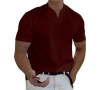 Men's Business T-Shirt Short Sleeve Fitness Muscle T-Shirt V-Neck Gym Tee Fashion Workout Casual Shirts Short Sleeve Shirt Sports Shirt Breathable Men's Shirts Clothes Outfits, red, XL