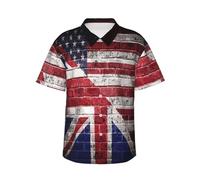 Men's Button Down Casual Shirts British American Flag (2) Classic Hawaiian Short Sleeve Beach Shirt with Pocket
