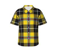 Men's Button Down Casual Shirts Cornish Yellow Tartan Classic Hawaiian Short Sleeve Beach Shirt with Pocket