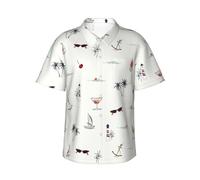 Men's Button Down Casual Shirts Cute Tropical Elements Beach Island Classic Hawaiian Short Sleeve Beach Shirt with Pocket L