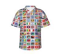 Men's Button Down Casual Shirts Flamingos Tropical Flowers Classic Hawaiian Short Sleeve Beach Shirt with Pocket