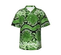 Men's Button Down Casual Shirts Green Snakeskin Classic Hawaiian Short Sleeve Beach Shirt with Pocket