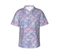 Men's Button Down Casual Shirts Mermaid Scales Classic Hawaiian Short Sleeve Beach Shirt with Pocket L