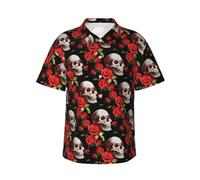 Men's Button Down Casual Shirts Skulls Roses Classic Hawaiian Short Sleeve Beach Shirt with Pocket L