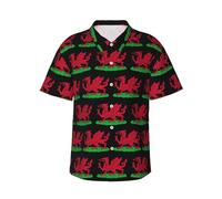Men's Button Down Casual Shirts Wales Dragon Classic Hawaiian Short Sleeve Beach Shirt with Pocket