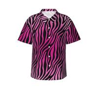 Men's Button Down Casual Shirts Zebra On Pink Classic Hawaiian Short Sleeve Beach Shirt with Pocket S