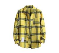 Mens Button Down Collar Shirts Long Sleeve Mens Shirts Long Sleeve Smart Casual With Chest Pocket Plaid Collar-Checked Shirt Mens Leisure Going Out Top Beach Turtle Neck Tops Hawaii Shirt Men Yellow