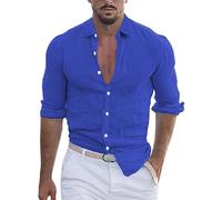Men's Button Down Shirt - Cotton and Linen Blend, Long Sleeve, Lapel Collar, Casual Style, Ideal for Hippie & Beach Outfits