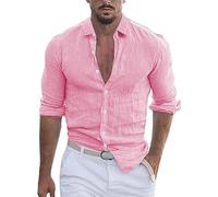 Men's Button Down Shirt - Cotton and Linen Blend, Long Sleeve, Lapel Collar, Casual Style, Ideal for Hippie & Beach Outfits Red