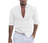 Men's Button Down Shirt - Cotton and Linen Blend, Long Sleeve, Lapel Collar, Casual Style, Ideal for Hippie & Beach Outfits White
