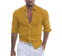 Men's Button Down Shirt - Cotton and Linen Blend, Long Sleeve, Lapel Collar, Casual Style, Ideal for Hippie & Beach Outfits