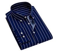Men's Button Down Shirt Long Sleeve Striped Shirt Casual Plain Non Iron Men's Linen Shirt Regular Fit Casual Summer Beach Shirt Mens Casual Striped Buckle Pocket Shirt Top Dark Blue