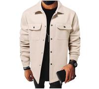 Mens Button Down Shirts Casual Thermal Soft Autumn and Winter Turn-Down Collar Long Sleeve Shirt Comfotable Solid Color Shacket Jacket with 2 Slap Pocket
