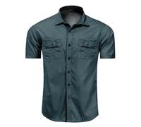 Mens Button Down Short Sleeve Shirt Regular Fit Button Up Work Shirts with Two Pockets (UK, Alpha, 4XL, Regular, Regular, #8)