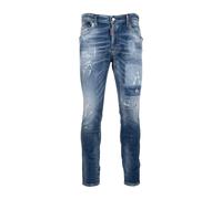 Men's Button Jeans with Leather Patch- male- Dsquared2- Skinny Fit Jeans- Blue- M- Jeans M
