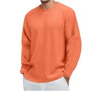 Men's Cable Knit Jumpers Long Sleeve Crew Neck Plain T Shirts | Comfort Textured Shirts Lightweight Sweatshirt Business Casual Outfits Autumn Winter Clothes, Solid Colour, Everyday Wear