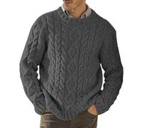 Men's Cable Knit Pullover Winter Casual Knitted Comfort Male Sweater Long Sleeve Classic Knits Sweaters, Dark Grey, Medium