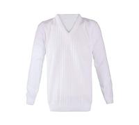 Mens Cable Knitted Ribbed Jumper Adults V Neck Long Sleeve Sports Wear Sweater White X Large