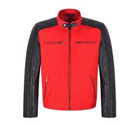 Mens Cafe Racer Biker Cordura Real Leather Jacket Motorbike Quilt Style Michael 1466 (XL, Red/Black)