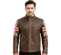 Mens Cafe Racer Black Union Jack Vintage Biker UK British Flag Motorcycle Genuine Real Leather Jacket (XXL)