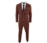 Mens Camel 3 Piece Tweed Suit Herringbone Wool Vintage Retro Fit