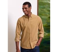 Men's Camel Cotton Babycord Slim Fit Button-Down Casual Shirt - Size: Large x Standard - 35.5" - Savile Row Company