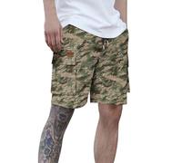 Mens Camo Cargo Shorts Combat Camouflage Chino Half Pants with Mulit Pockets Jogger Short Elastic Waistband Comfort Walking Pant Loose Fit Drawstring Halfpants Plus Size Summer Trunks S-6Xl