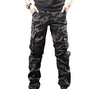 Mens Camo Cargo Work Trousers Men Military Combat Trousers Mens Camouflage Cargo Pants Trouser Joggers Utility Work Pants Baggy Working Tactical Cargo Trousers for Men Multi Pockets Loose Black 32